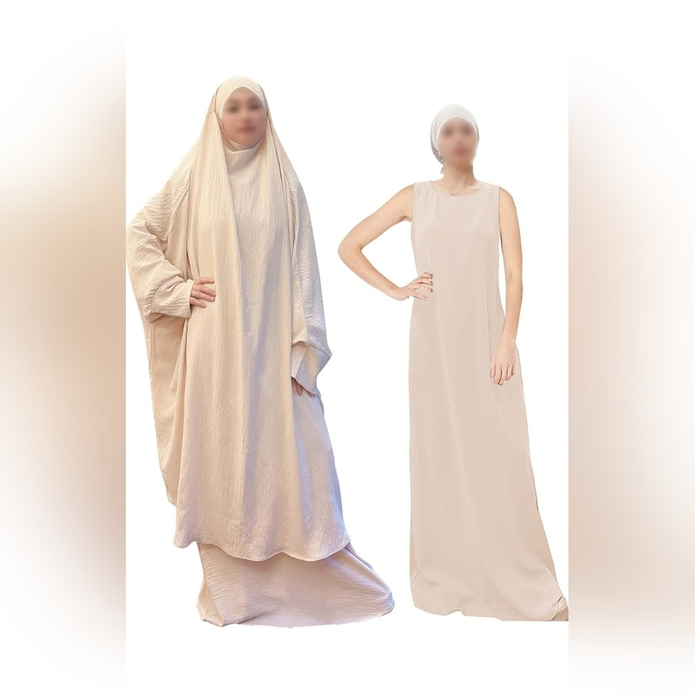 Women Muslim Prayer Dress 2PCS Jilbab Soft Islamic Maxi Abaya Modest Eid Prayer